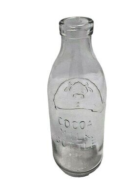 SEI Cocoa Milk Bottle Embossed Cow Face Farmhouse Décor 1 Quart clear Glass